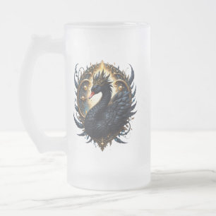 Obsidian Swan of Silent Grace – Dark Fantasy  Frosted Glass Beer Mug