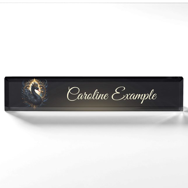Obsidian Swan of Silent Grace – Dark Fantasy Nameplate (Front)