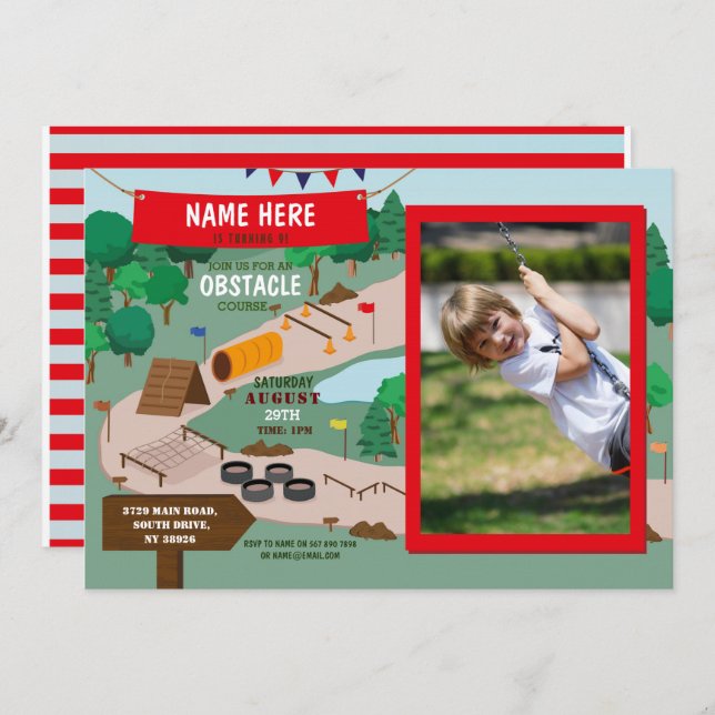 Obstacle Course Birthday Boys Photo Adventure Park Invitation (Front/Back)