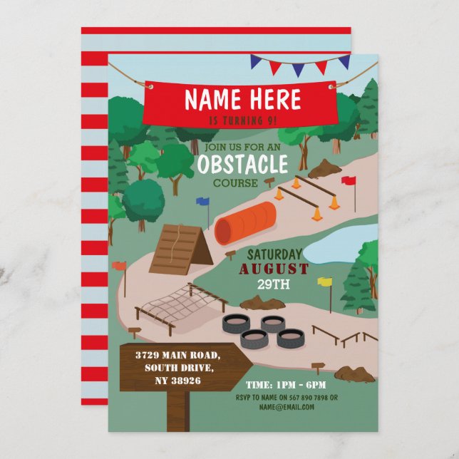 Obstacle Course Birthday Party Adventure Park Invitation (Front/Back)