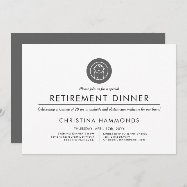 Obstetrician Midwife Retirement Dinner | Minimal  Invitation (Front/Back)