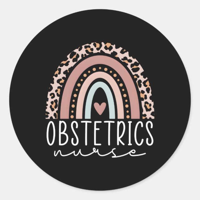 Obstetrics Nurse Leopard Rainbow Ob Nurse Graduati Classic Round Sticker (Front)