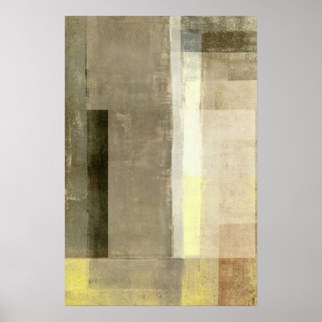 'Obvious' Beige and Yellow Abstract Art Poster (Front)