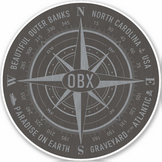OBX Compass Outer Banks Vintage Silver Black (Front)