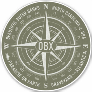 OBX Compass Outer Banks Vintage White Army Green