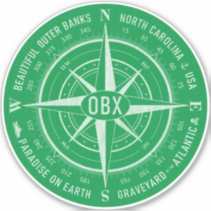OBX Compass Outer Banks Vintage White Green