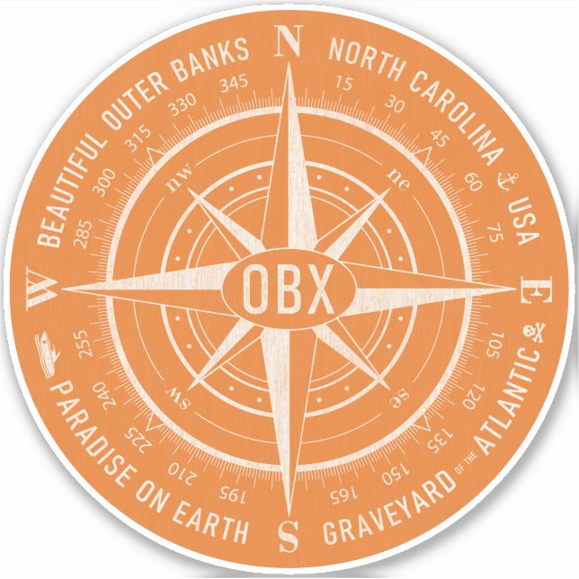 OBX Compass Outer Banks Vintage White Orange (Front)
