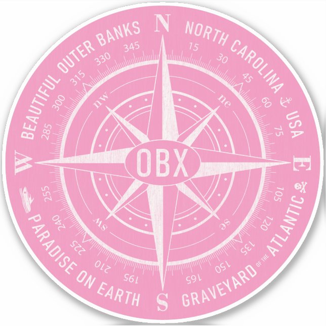 OBX Compass Outer Banks Vintage White Pink (Front)