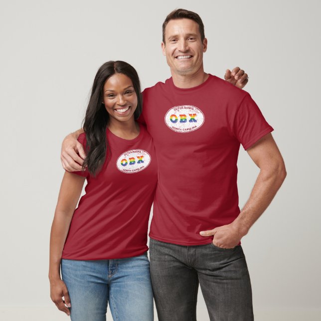 OBX LGBTQ Pride Oval 1 Distressed T-Shirt (Unisex)