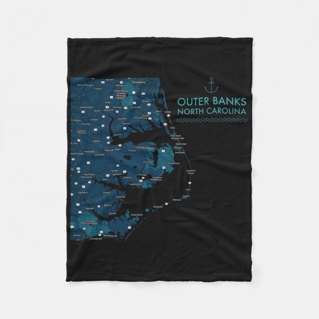 Obx Nc Outer Banks Map Duck Corolla Beach Vacation Fleece Blanket (Front)