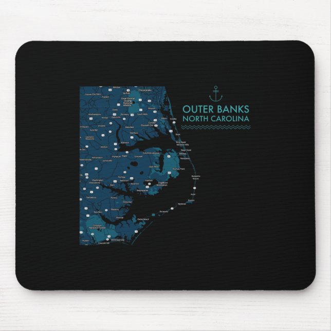 Obx Nc Outer Banks Map Duck Corolla Beach Vacation Mouse Mat (Front)