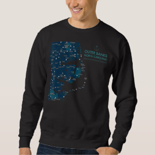 Obx Nc Outer Banks Map Duck Corolla Beach Vacation Sweatshirt