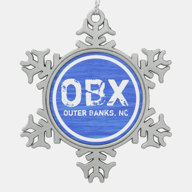 OBX NC Outer Banks North Carolina Beach Holiday Snowflake Pewter Christmas Ornament (Front)