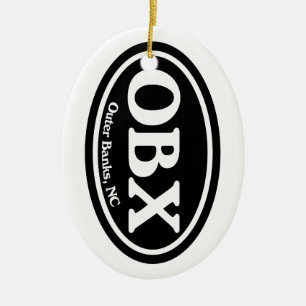 OBX Outer Banks Black Oval Ceramic Tree Decoration