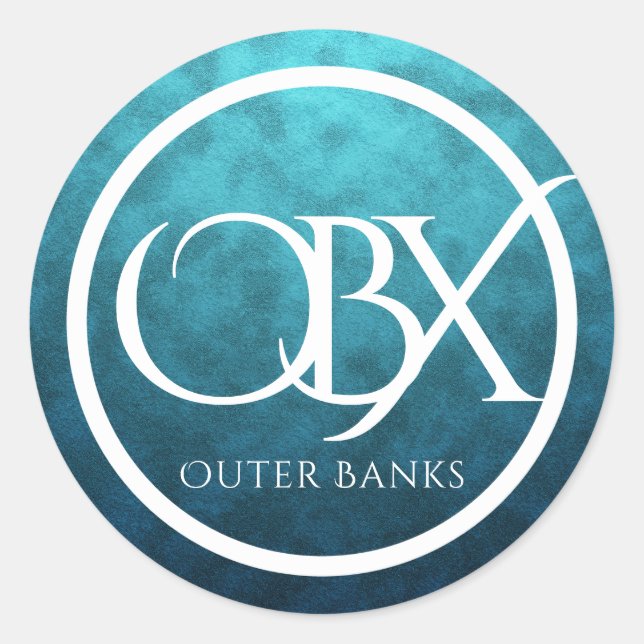 OBX Outer Banks NC on Blue Water Background Beach Classic Round Sticker (Front)