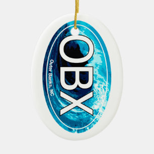 OBX Outer Banks Wave Oval Ceramic Tree Decoration