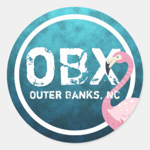 OBX Pink Flamingo Outer Banks NC North Carolina Classic Round Sticker