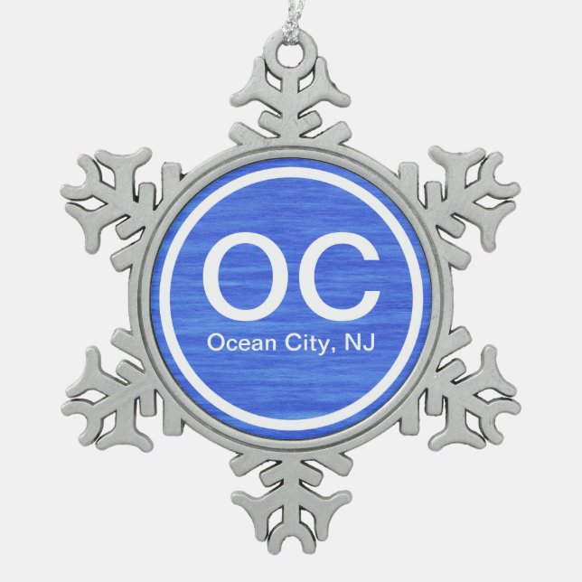 OC Ocean City NJ New Jersey Beach Christmas Snowflake Pewter Christmas Ornament (Front)