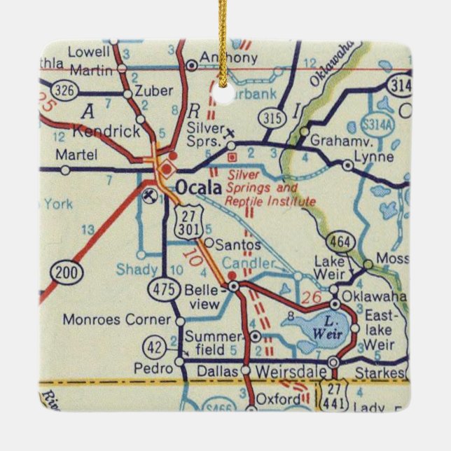 Ocala FL Vintage Map Ceramic Ornament (Back)
