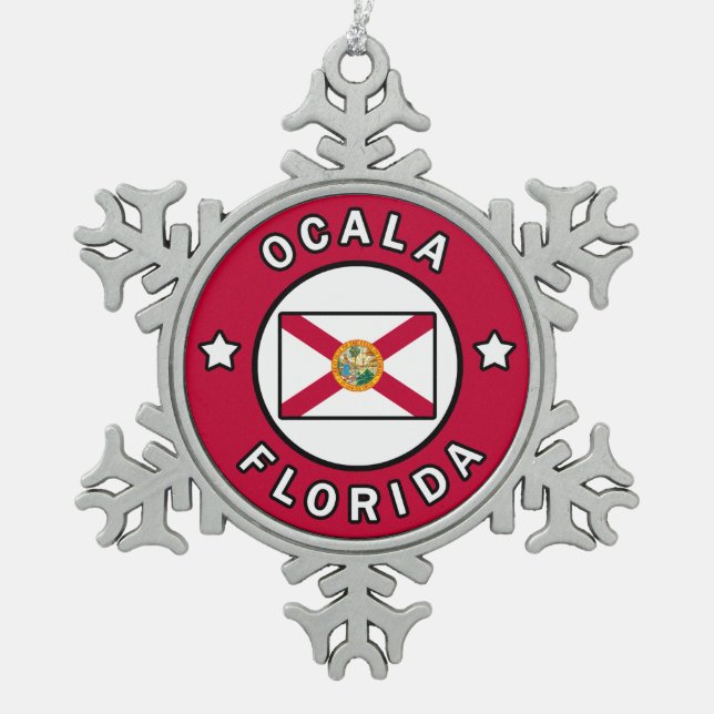 Ocala Florida Snowflake Pewter Christmas Ornament (Front)