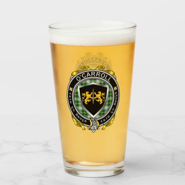 O'Carroll/Carroll Irish Shield Beer Glass (Front Filled)