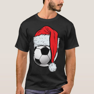 occer Christmas Ball Santa Hat Funny Sport Xmas Bo T-Shirt