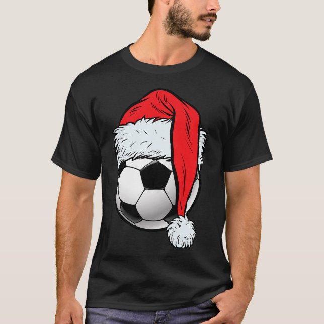 occer Christmas Ball Santa Hat Funny Sport Xmas Bo T-Shirt (Front)