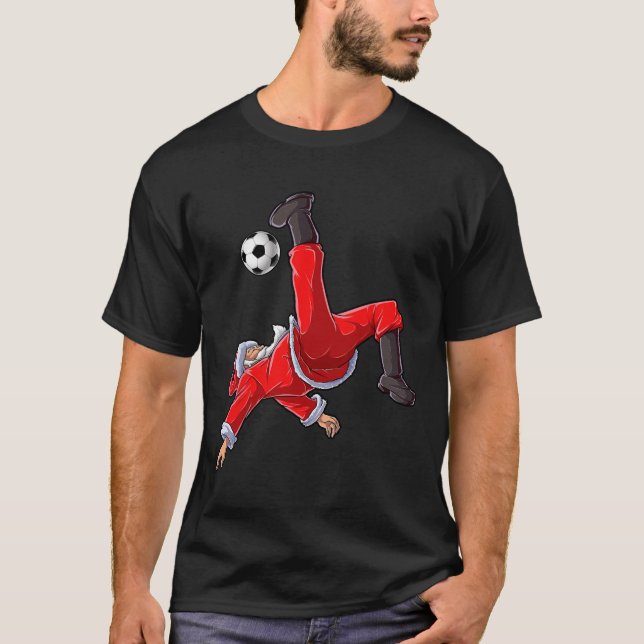 occer Christmas Santa Bicycle Kick Xmas Boys Men B T-Shirt (Front)