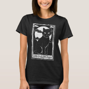Occult Gothic Cat Black Clouds Moon Tarot Card T-Shirt