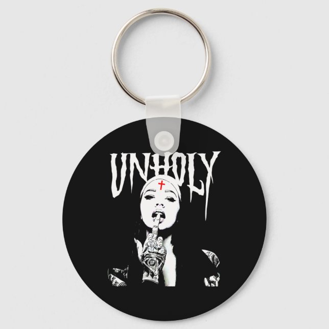 Occult Gothic Dark Satanic Nun Tattoos Unholy Nun  Key Ring (Front)