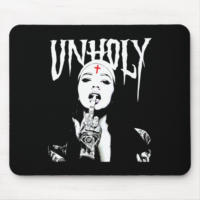Occult Gothic Dark Satanic Nun Tattoos Unholy Nun  Mouse Mat (Front)