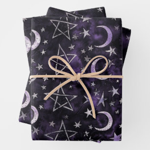 Occult Gothic Moon and pentagrams Wrapping Paper Sheet