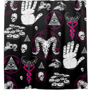 occult halloween all seeing eye esoteric rune pink shower curtain