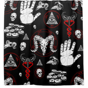 occult halloween all seeing eye esoteric runes red shower curtain