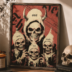 Occult Horror Seven Deadly Sins Skeleton Devil Poster