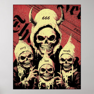 Occult Horror Skeletons Devil Sins Poster