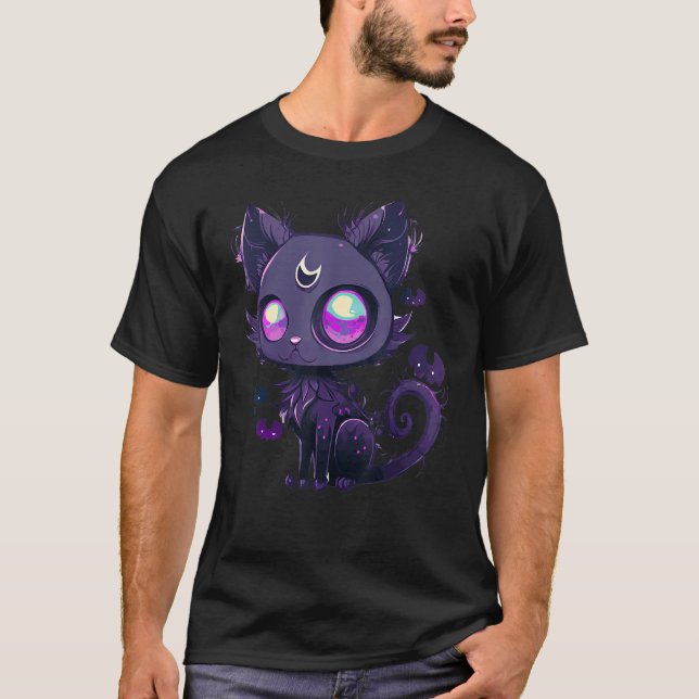 Occult Pastel Goth Cat Magical Cat Witch Wicca T-Shirt (Front)
