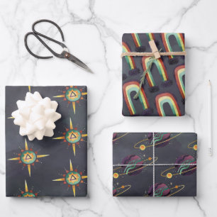 Occult Sun Planet And Rainbow Wrapping Paper Sheet