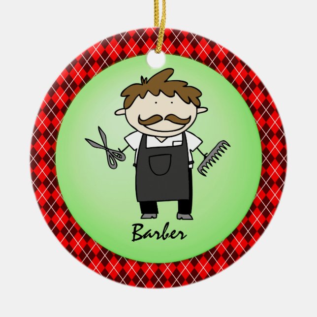 Occupation Barber  Christmas Personalised Ceramic Tree Decoration (Front)