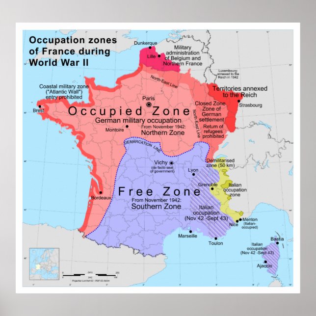 Occupation Zones of France During World War II Poster (Front)