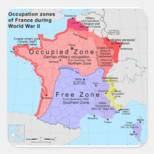 Occupation Zones of France During World War II Square Sticker