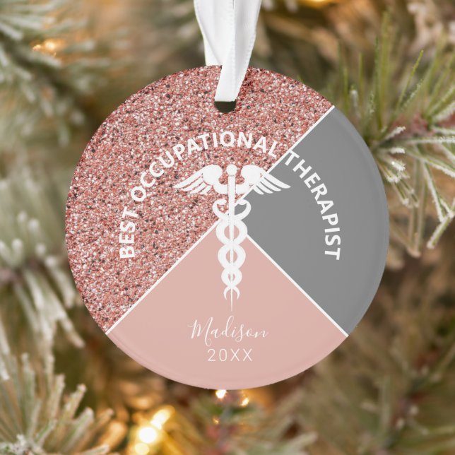 Occupational Therapist Pink Glitter Personalised Ornament (Tree)