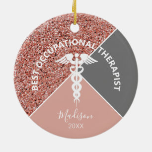 Occupational Therapist Rose Gold Customized Name Ceramic Tree Decoration