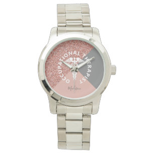 Occupational Therapist Rose Gold Glitter Monogram Watch