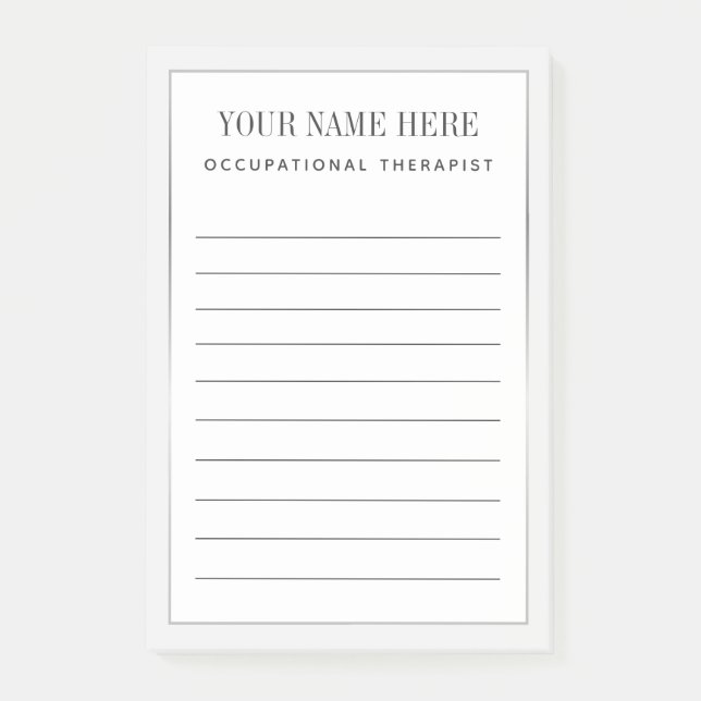 Occupational Therapist Silver Border Post-it Notes (Front)
