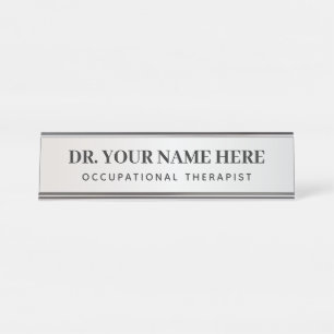 Occupational Therapist Simple Silver Black Office Desk Name Plate