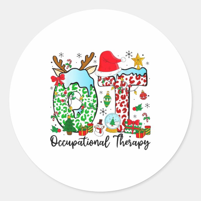 Occupational Therapy Christmas Lights Santa Hat Ot Classic Round Sticker (Front)