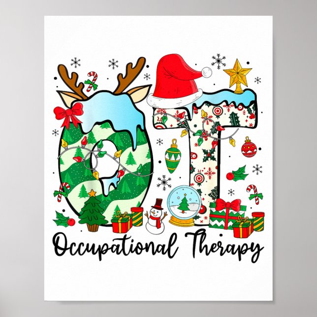 Occupational Therapy Christmas Lights Santa Hat Ot Poster (Front)