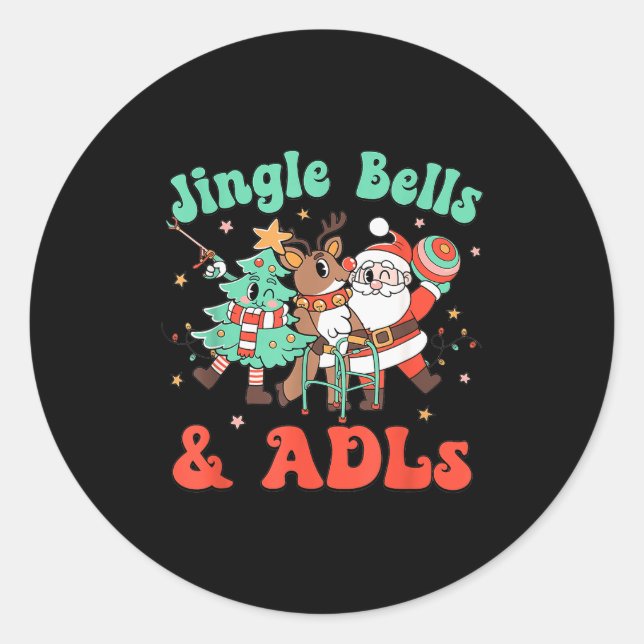 Occupational Therapy Christmas Reindeer Santa Adls Classic Round Sticker (Front)