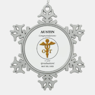 Occupational Therapy Graduation Antique Gold Look Snowflake Pewter Christmas Ornament